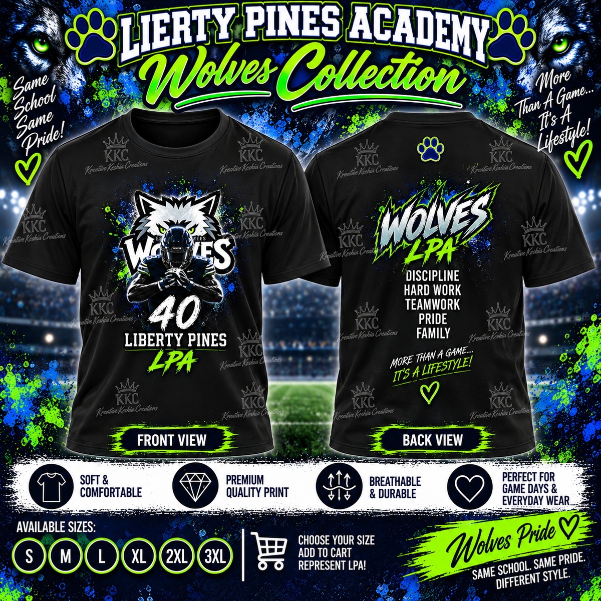 Liberty Pines Academy Wolves Football Custom T-Shirt