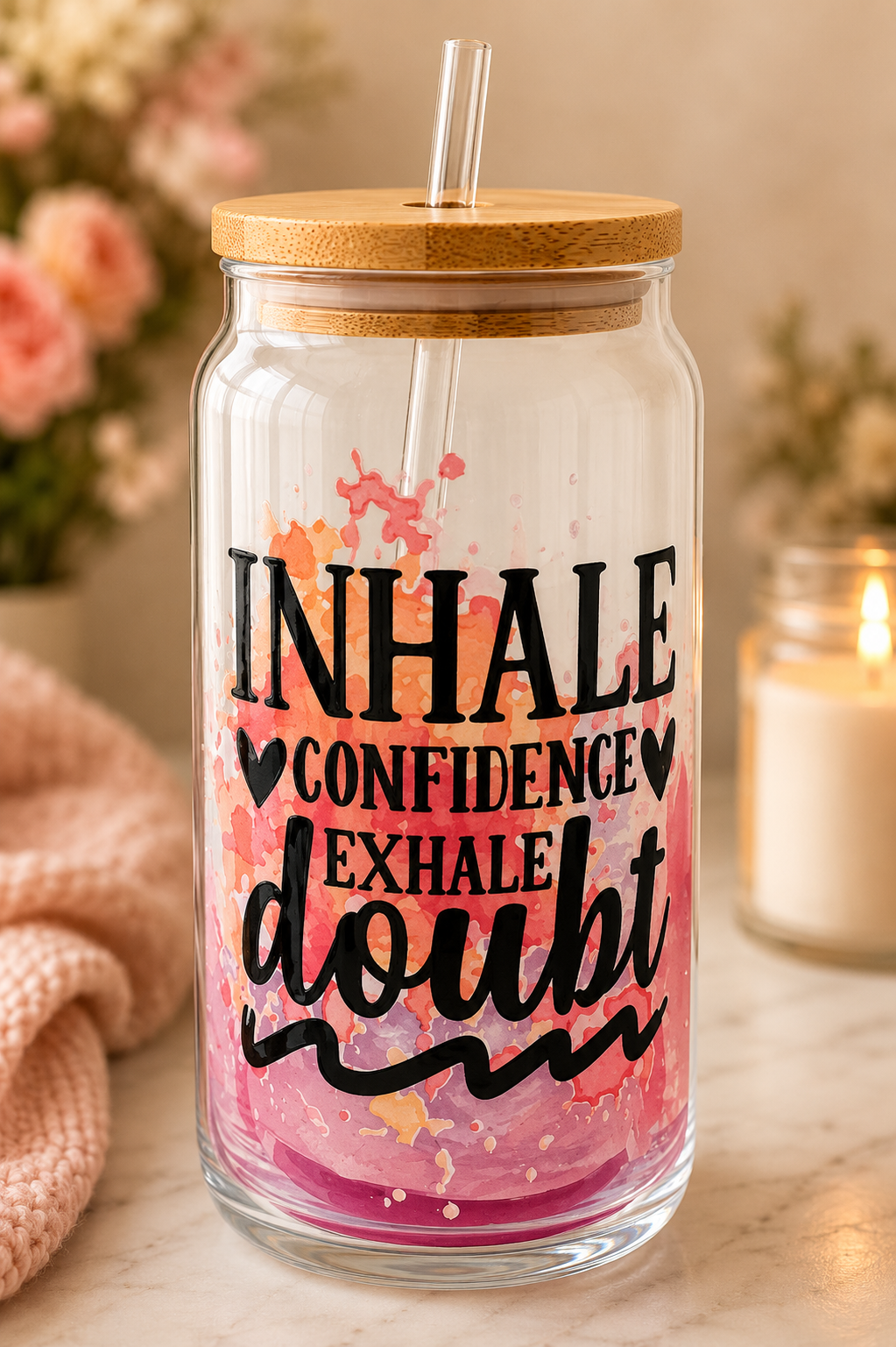 Inhale Confidence Exhale Doubt Glass Tumbler