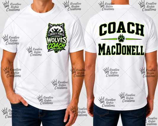 Small Logo Liberty Pines Academy Wolves Coach T-Shirt