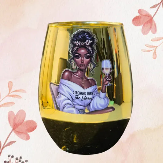 GOLD STEMLESS WINE GLASS STRONGER THAN THE STORM